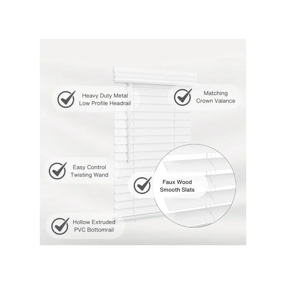 Lotus & Windoware Cordless 2in Faux Wood Blind 45x48 Bright White‎ Indoor Use